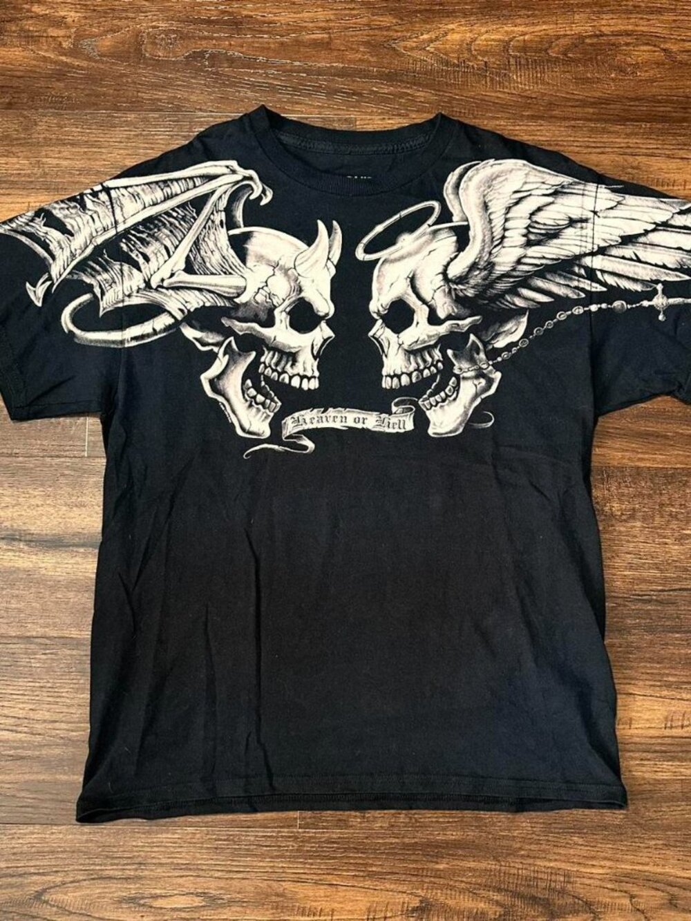 LIQUID BLUE BLACK SKULL ANGEL DEVIL TEE SIZE L
